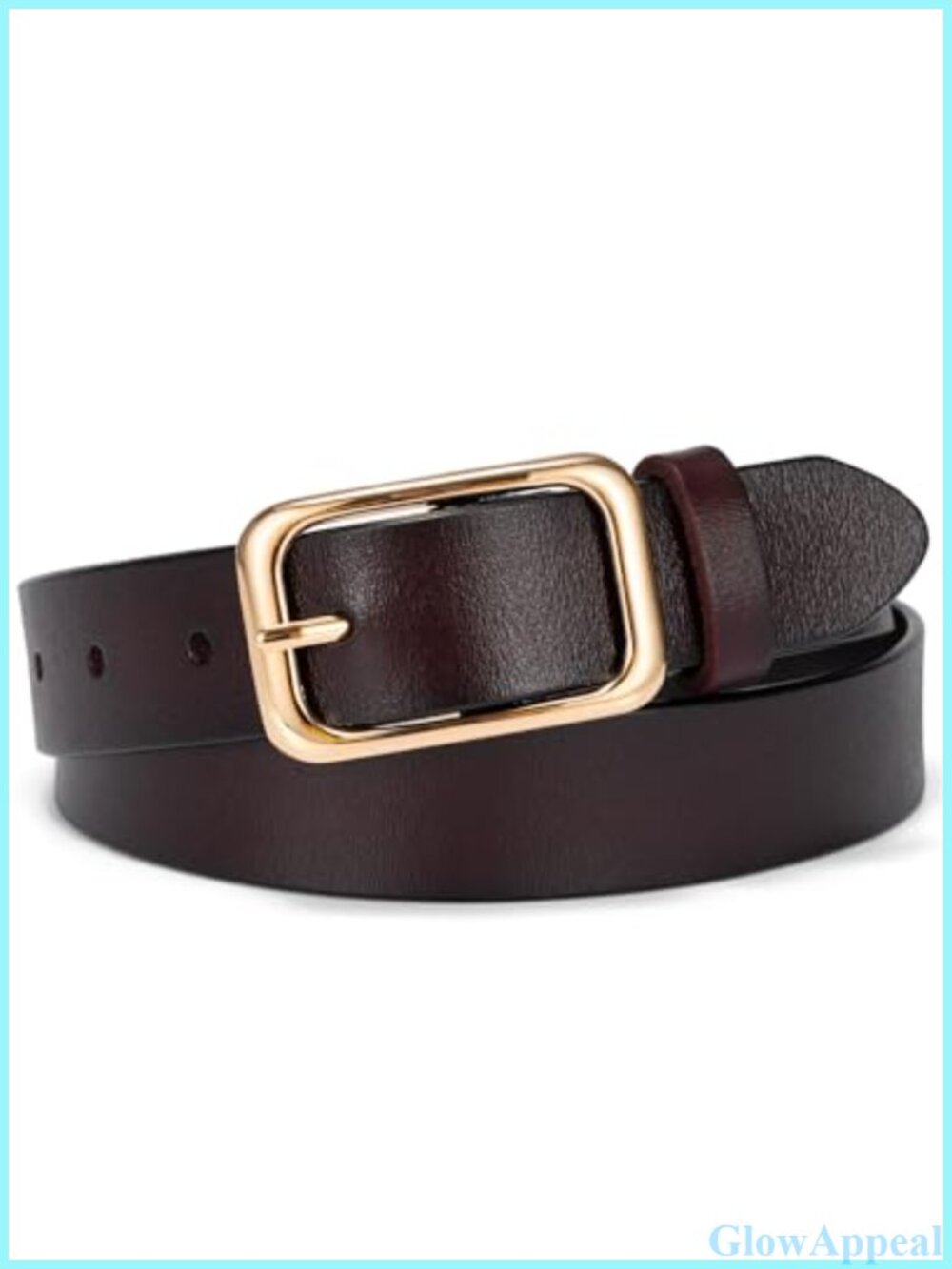 Genuine Leather Women's Belt with Gold Buckle, Adjustable Waist Belt